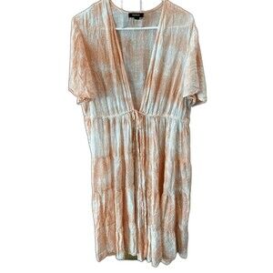 Torrid Peach Coral Tie Dye Swiss Dot Kimono 2 Lightweight Tiered Swim Cover
